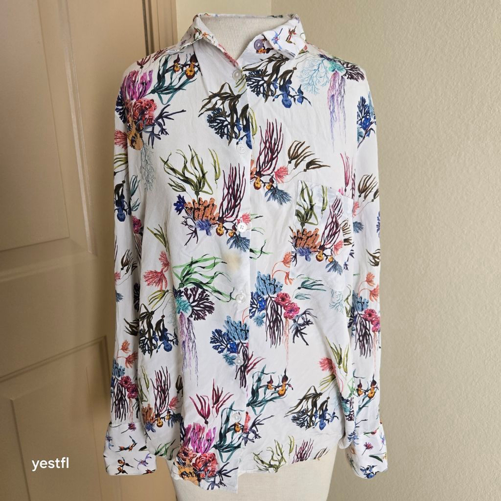 Paul Smith White Multi-color Silk Button Down Shirt Size EU46 US 10 reef
